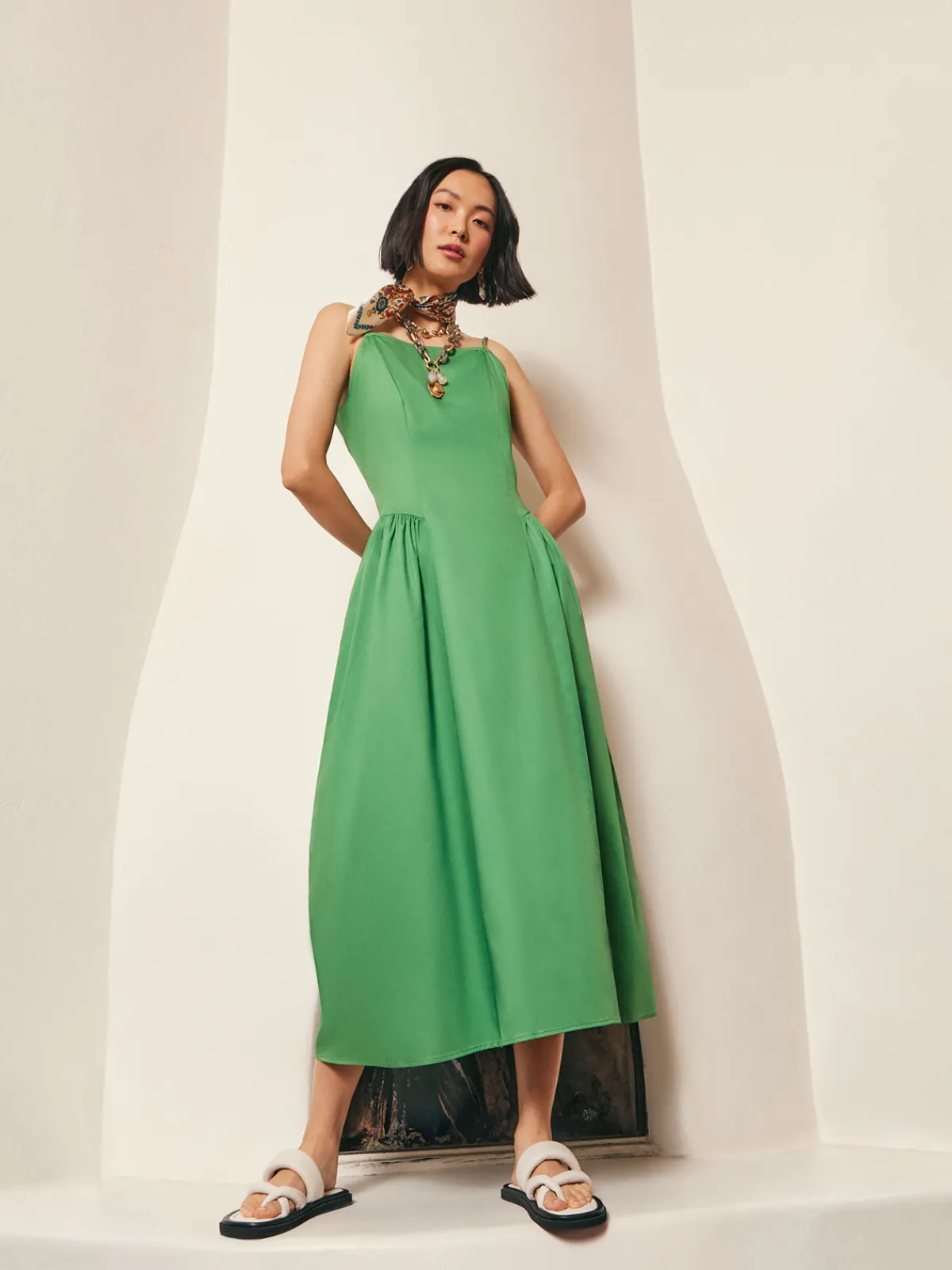 Dresses|Misook Modern Fit & Flare Cotton Maxi Dress VerdantClover