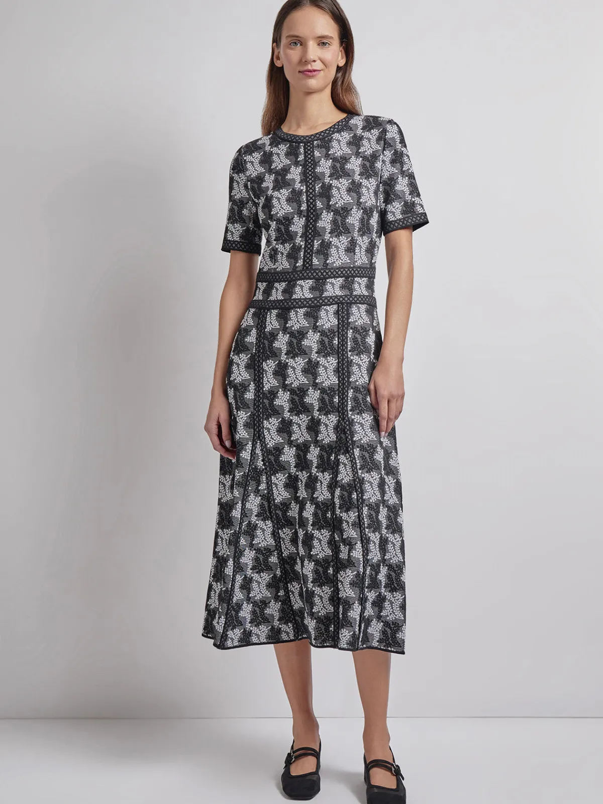 Dresses|Misook Modern Fit & Flare Intarsia Knit Dress Black/White
