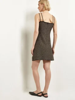 Dresses|Misook Modern Fit A-Line Curb Chain Double Strap Knit Mini Dress Black/Gold