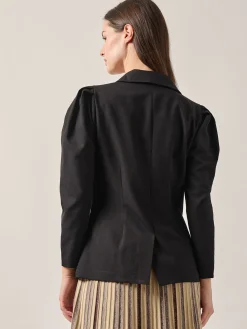 Jackets & Coats|Misook Modern Fit Beaded Applique Button Front Blazer Black/Gold