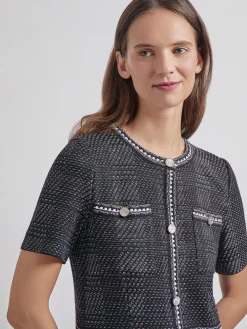 Dresses|Misook Modern Fit Bold Plaid Tweed Knit Sheath Dress Black/White