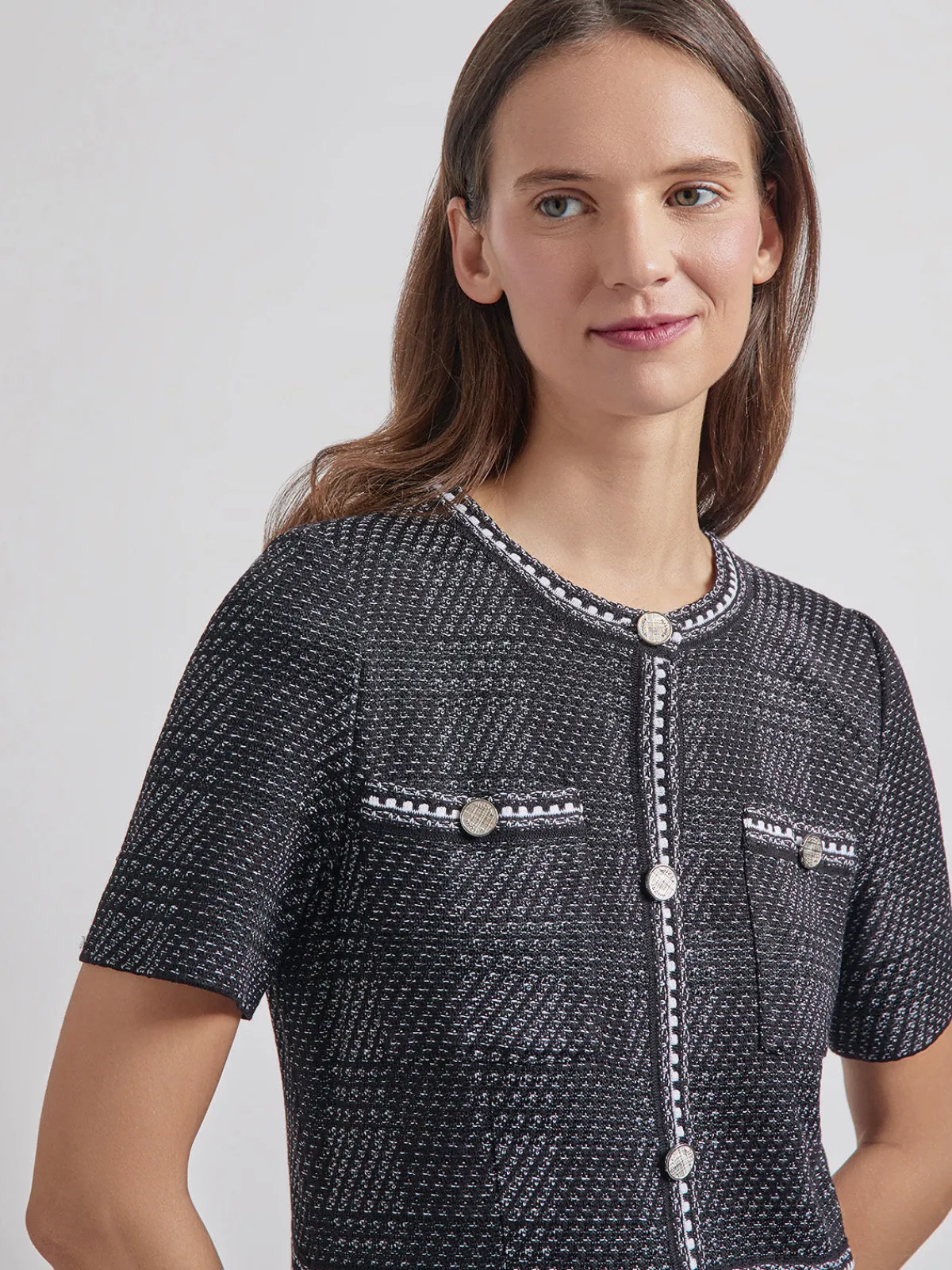 Dresses|Misook Modern Fit Bold Plaid Tweed Knit Sheath Dress Black/White