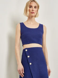 Tops & Tees|Tanks|Misook Modern Fit Boucle Knit Cropped Tank Top StarryNightBlue