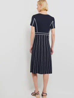 Dresses|Misook Modern Fit Contrast Stripe A-Line Soft Knit Dress Black/White