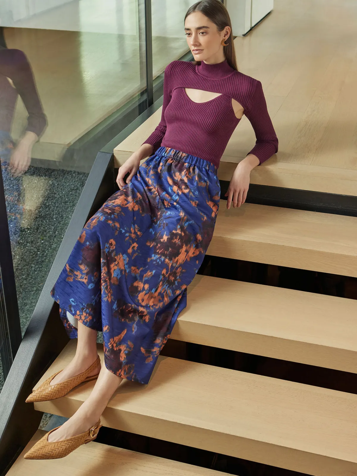 Tops & Tees|Misook Modern Fit Convertible Ribbed Soft Knit Top Sangria