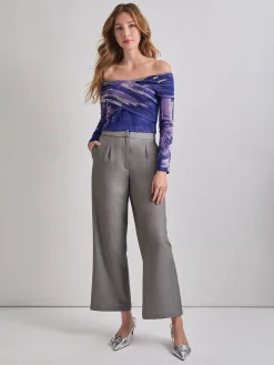 Tops & Tees|Misook Modern Fit Cropped Cross Body Watercolor Soft Knit Top StarryNightBlue/PlumRoyale/Mink/NewIvory/Black