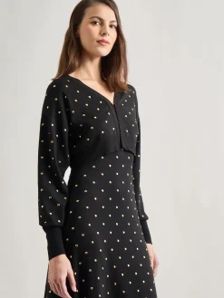 Jackets & Coats|Misook Modern Fit Cropped Gold Studded Soft Knit Cardigan Black