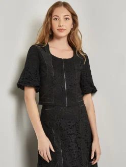 Blouses & Shirts|Tops & Tees|Misook Modern Fit Cropped Textural Woven Blouse Black