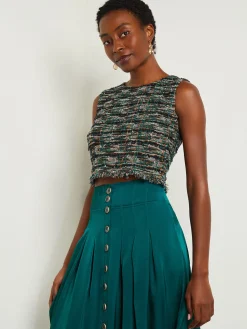 Tops & Tees|Tanks|Misook Modern Fit Cropped Tweed Knit Tank Spruce/NewIvory/Black/Copper