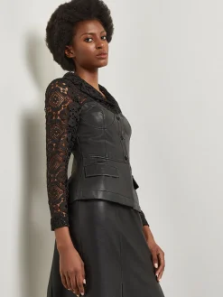 Jackets & Coats|Misook Modern Fit Lace & Vegan Leather Corset Jacket Black