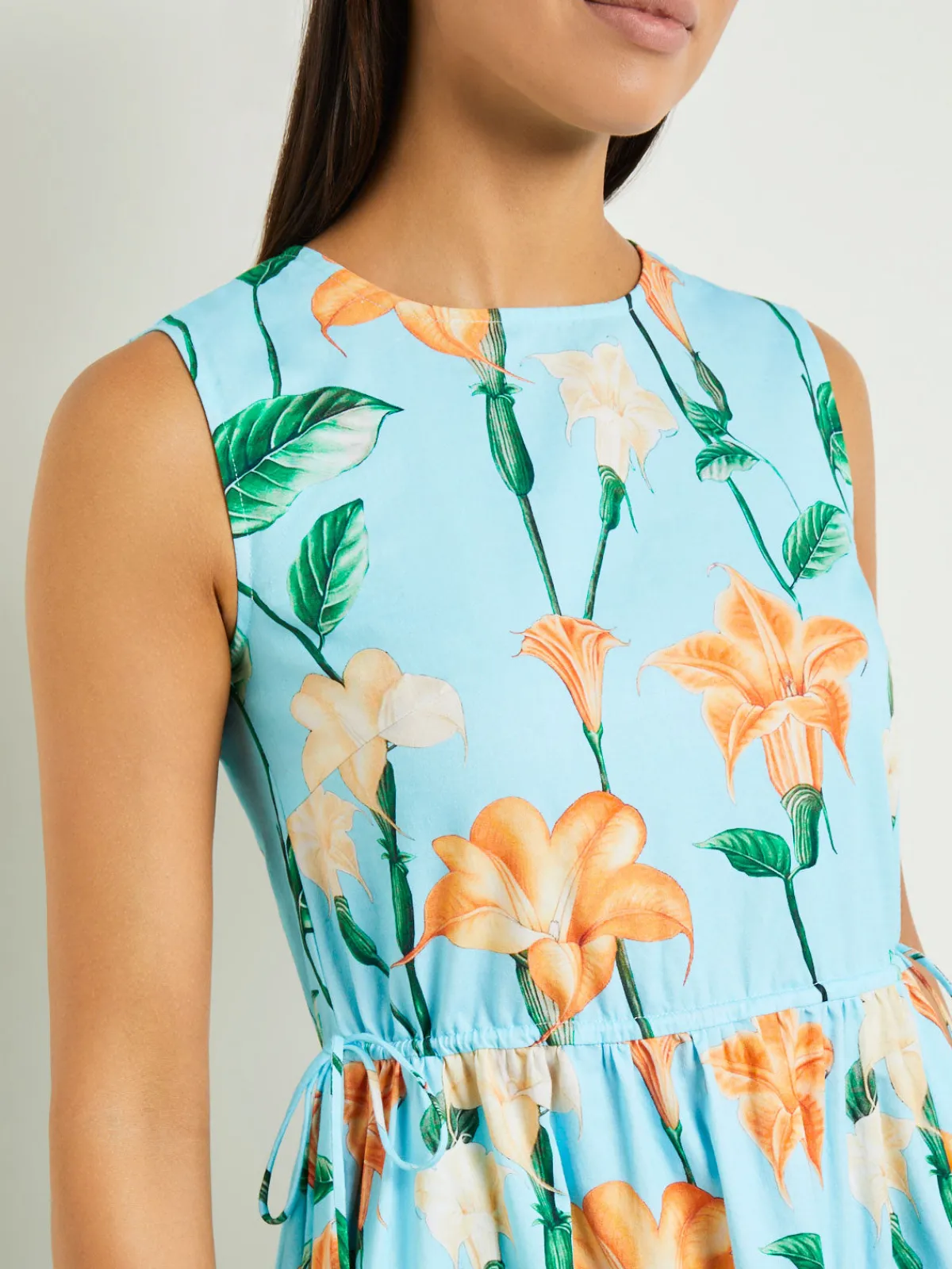 Dresses|Misook Modern Fit Maxi Drop Waist Floral Cotton Dress CaribbeanMist/PeachBlossom/VerdantClover/PaleGold