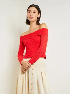 Tops & Tees|Misook Modern Fit Off-The-Shoulder Burnout Knit Top RadiantPink