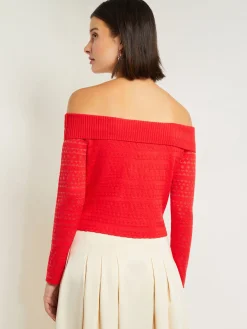 Tops & Tees|Misook Modern Fit Off-The-Shoulder Burnout Knit Top RadiantPink