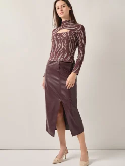 Tops & Tees|Misook Modern Fit Oval Front Cutout Jacquard Knit Top Mahogany/Macchiato/NewIvory