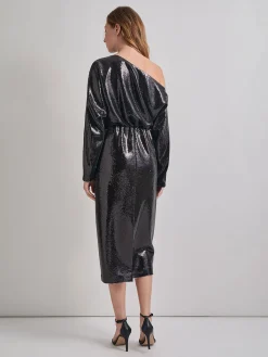 Dresses|Misook Modern Fit Sequin Novelty Woven Blouson Midi Dress Black