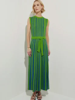 Dresses|Misook Modern Fit Sleeveless Soft Ribbed Knit Belted Maxi Dress Satinsky/MatisseGreen