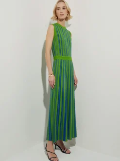 Dresses|Misook Modern Fit Sleeveless Soft Ribbed Knit Belted Maxi Dress Satinsky/MatisseGreen