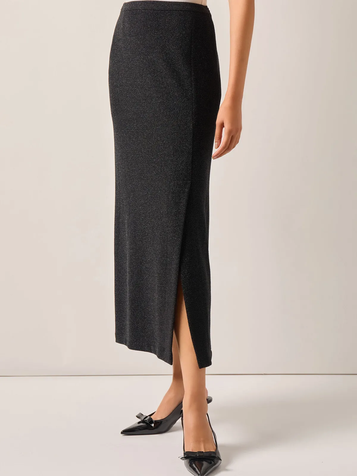 Skirts|Misook Modern Fit Sparkle Stretch Woven Straight Maxi Skirt Black