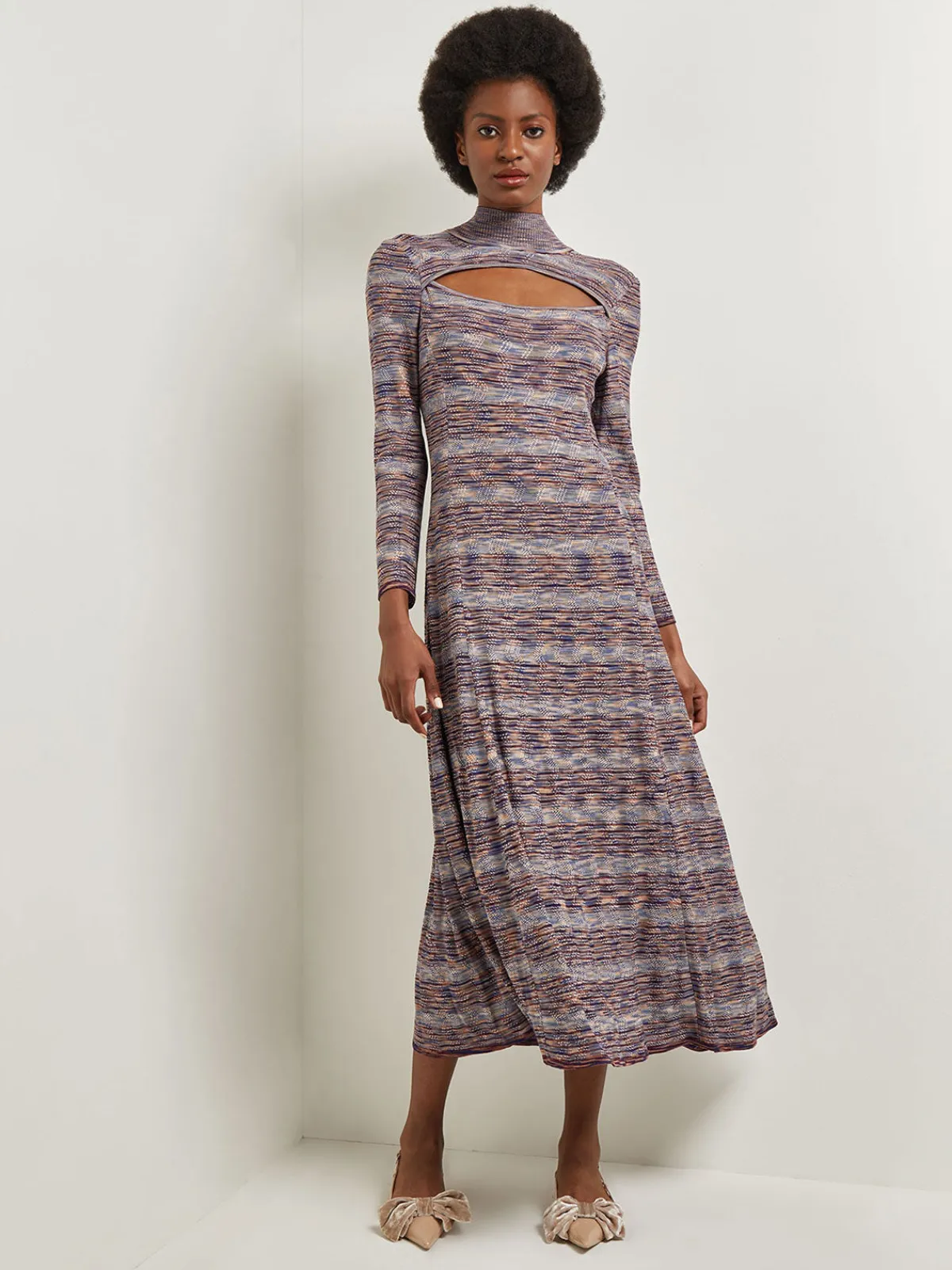 Dresses|Misook Modern Fit-and-Flare Melange Knit Cutout Maxi Dress StarryNightBlue/Sangria/Goldenwood/Parchment/CornflowerBlue/NewIvory