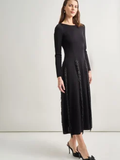 Dresses|Misook Modern Fit-and-Flare Sequin Princess Seam Knit Maxi Dress Black