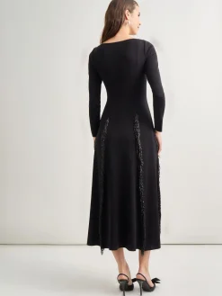 Dresses|Misook Modern Fit-and-Flare Sequin Princess Seam Knit Maxi Dress Black