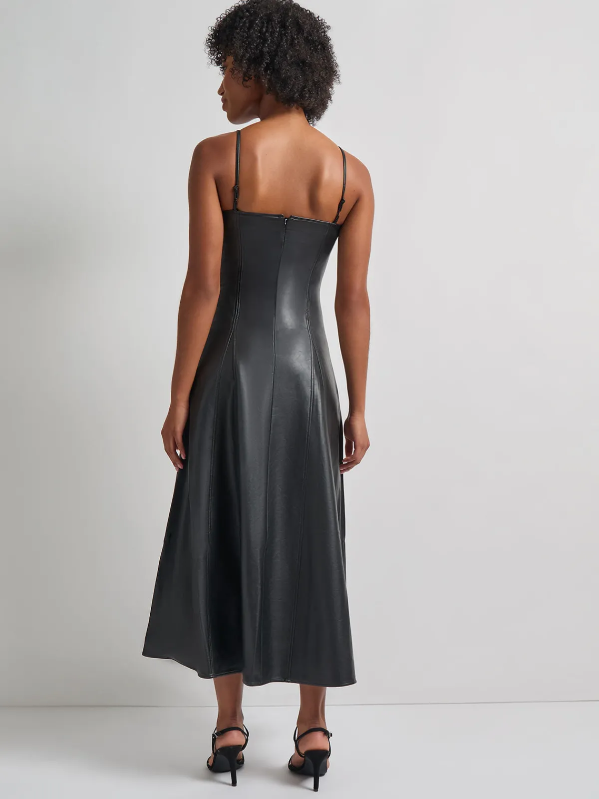 Dresses|Misook Modern Fit-and-Flare Vegan Leather Princess Seam Maxi Dress Black