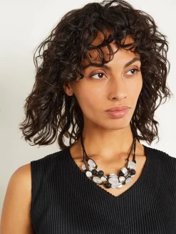 Accessories|Necklaces|Misook Multi-Cord Matte Black & White Crystal Necklace MatteBlack/MatteWhite