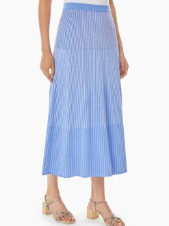 Skirts|Misook Multi-Stripe Soft Knit Midi Skirt RibbonBlue/IrisFlower