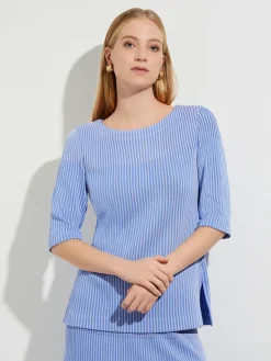Tops & Tees|Misook Multi-Stripe Soft Knit Tunic RibbonBlue/IrisFlower