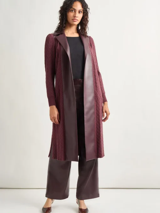Jackets & Coats|Misook Notched Collar Long Mixed Media Jacket Mahogany