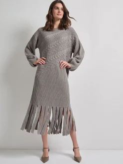 Dresses|Misook Oversized Cable Knit Wool Blended Sheath Maxi Dress Mink