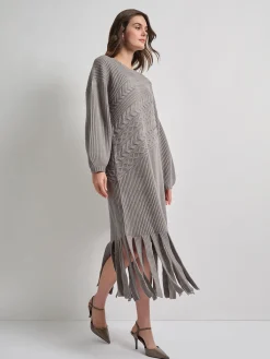Dresses|Misook Oversized Cable Knit Wool Blended Sheath Maxi Dress Mink