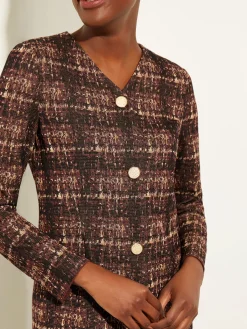 Jackets & Coats|Misook Plaid Button-Front Knit Jacket Mahogany/ItalianClay/Biscotti/Black