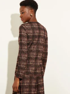 Jackets & Coats|Misook Plaid Button-Front Knit Jacket Mahogany/ItalianClay/Biscotti/Black