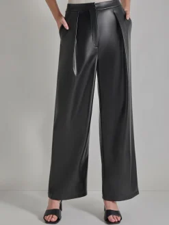 Pants & Shorts|Misook Pleated Straight Leg Vegan Leather Pants Black