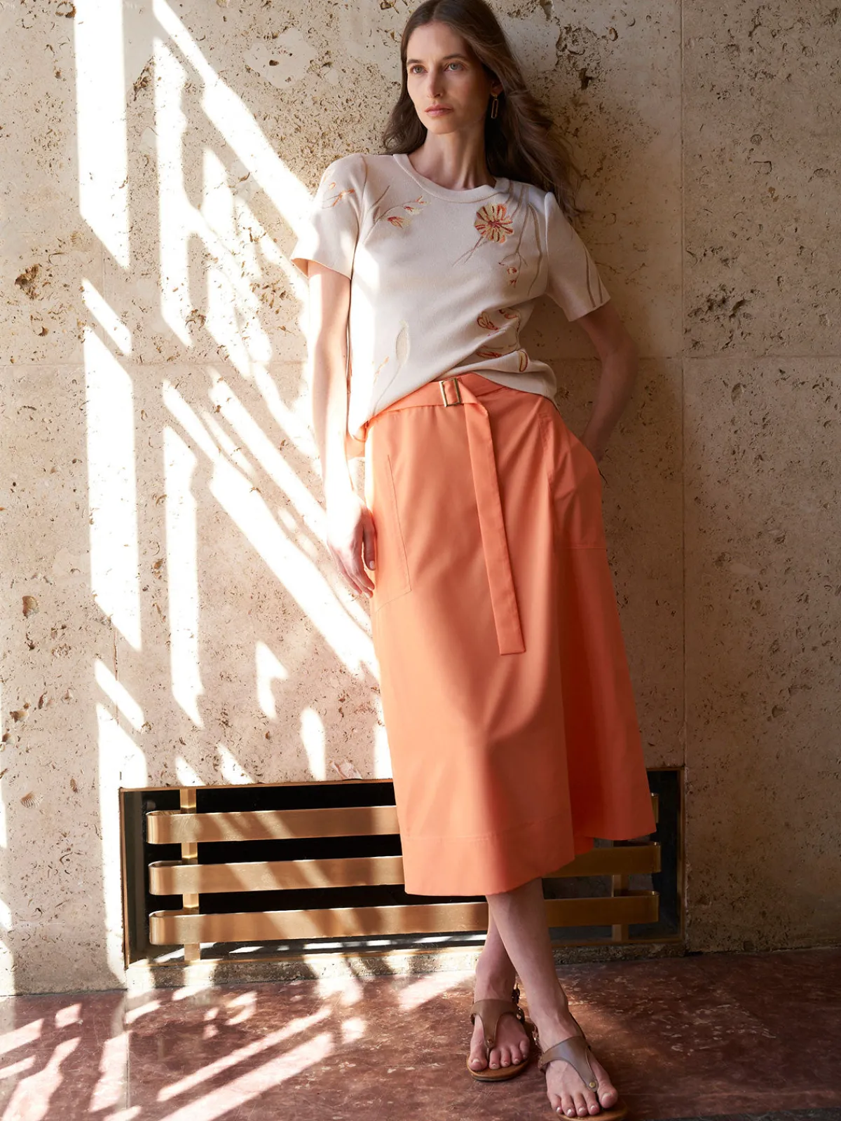 Skirts|Misook Pocketed Poplin A-Line Midi Skirt CitrusBlossom