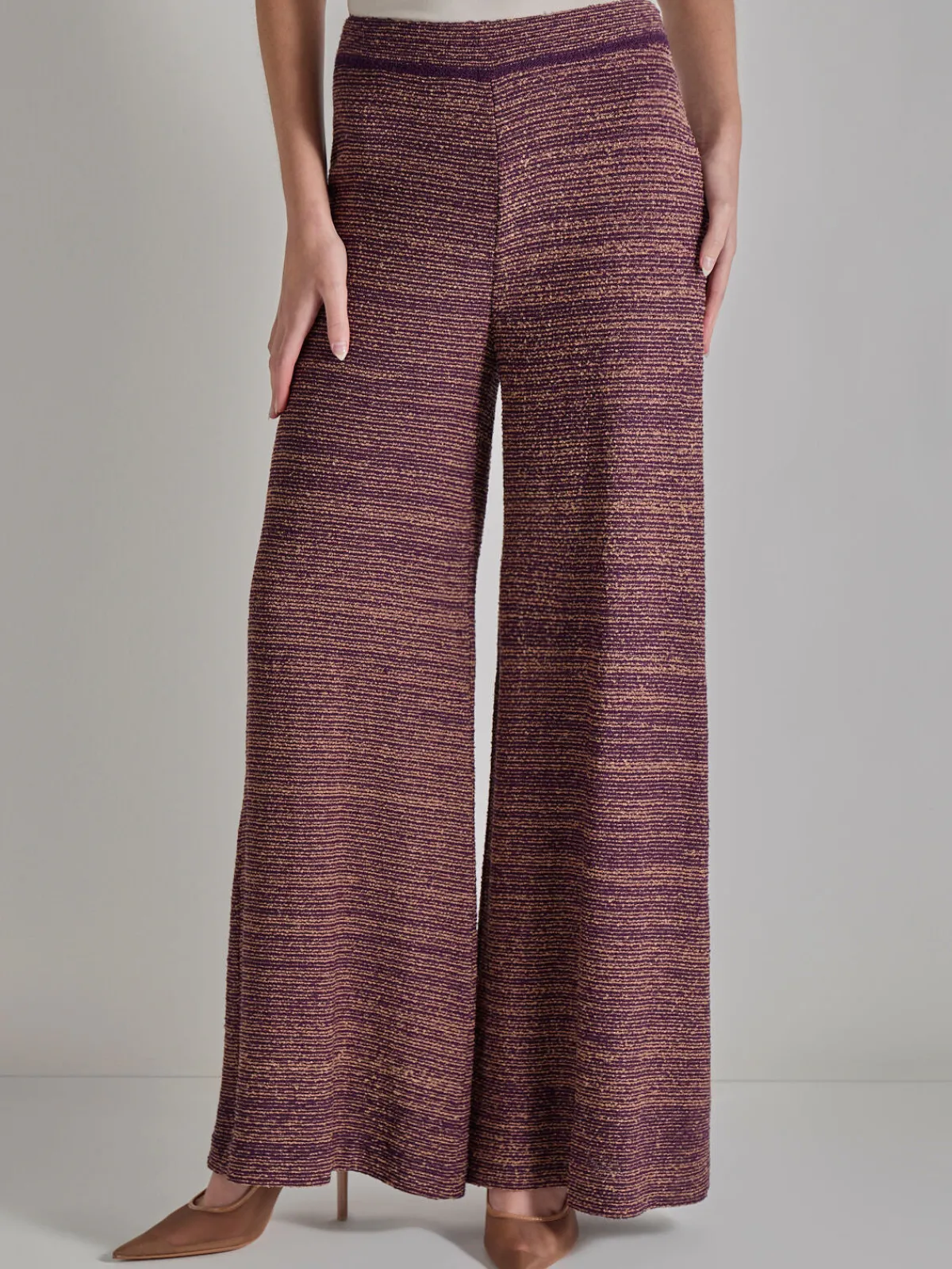 Pants & Shorts|Misook Pull-On Wide Leg Pants - Tweed Knit Ultraviolet/Goldenwood