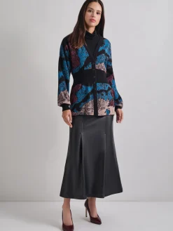 Jackets & Coats|Misook Relaxed Fit Abstract Inset Waist Jacquard Knit Cardigan TidalTeal/Black/Mahogany/Macchiato