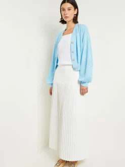 Jackets & Coats|Misook Relaxed Fit Button Front Jacket - Balloon Sleeve Soft Burnout Knit CaribbeanMist