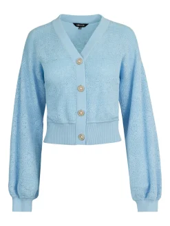 Jackets & Coats|Misook Relaxed Fit Button Front Jacket - Balloon Sleeve Soft Burnout Knit CaribbeanMist