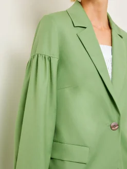 Jackets & Coats|Misook Relaxed Fit One Button Jacket - Balloon Sleeve Relaxed Woven VerdantClover
