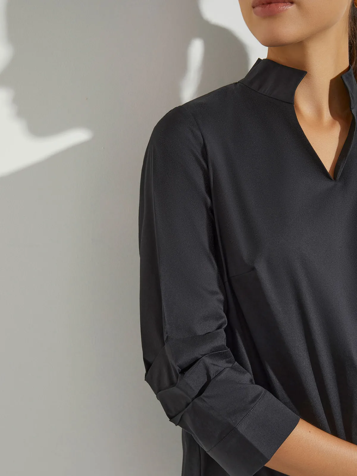 Tops & Tees|Misook Ruche Sleeve Cotton Tunic Black
