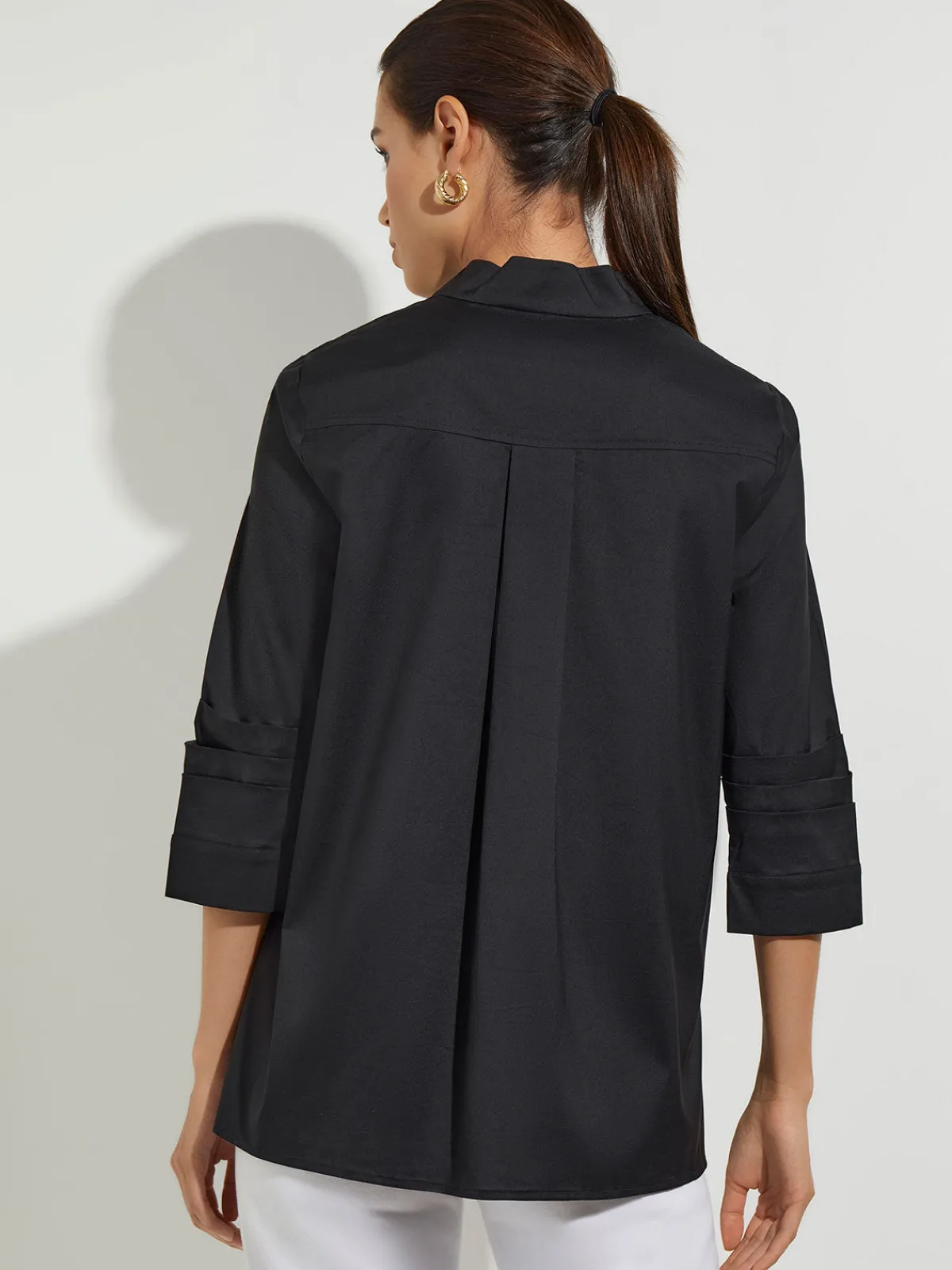 Tops & Tees|Misook Ruche Sleeve Cotton Tunic Black
