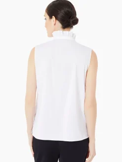 Blouses & Shirts|Tops & Tees|Misook Ruffle Neck Stretch Cotton Blouse White