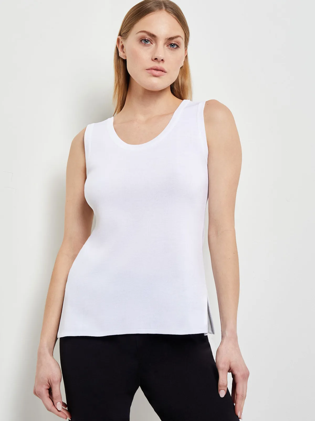 Tops & Tees|Tanks|Misook Scoop Neck Tank Top - Sleeveless Top | White