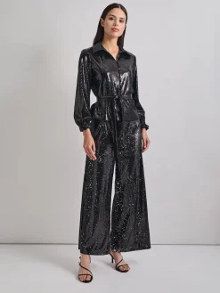 Blouses & Shirts|Tops & Tees|Misook Sequin Novelty Woven Blouse Black