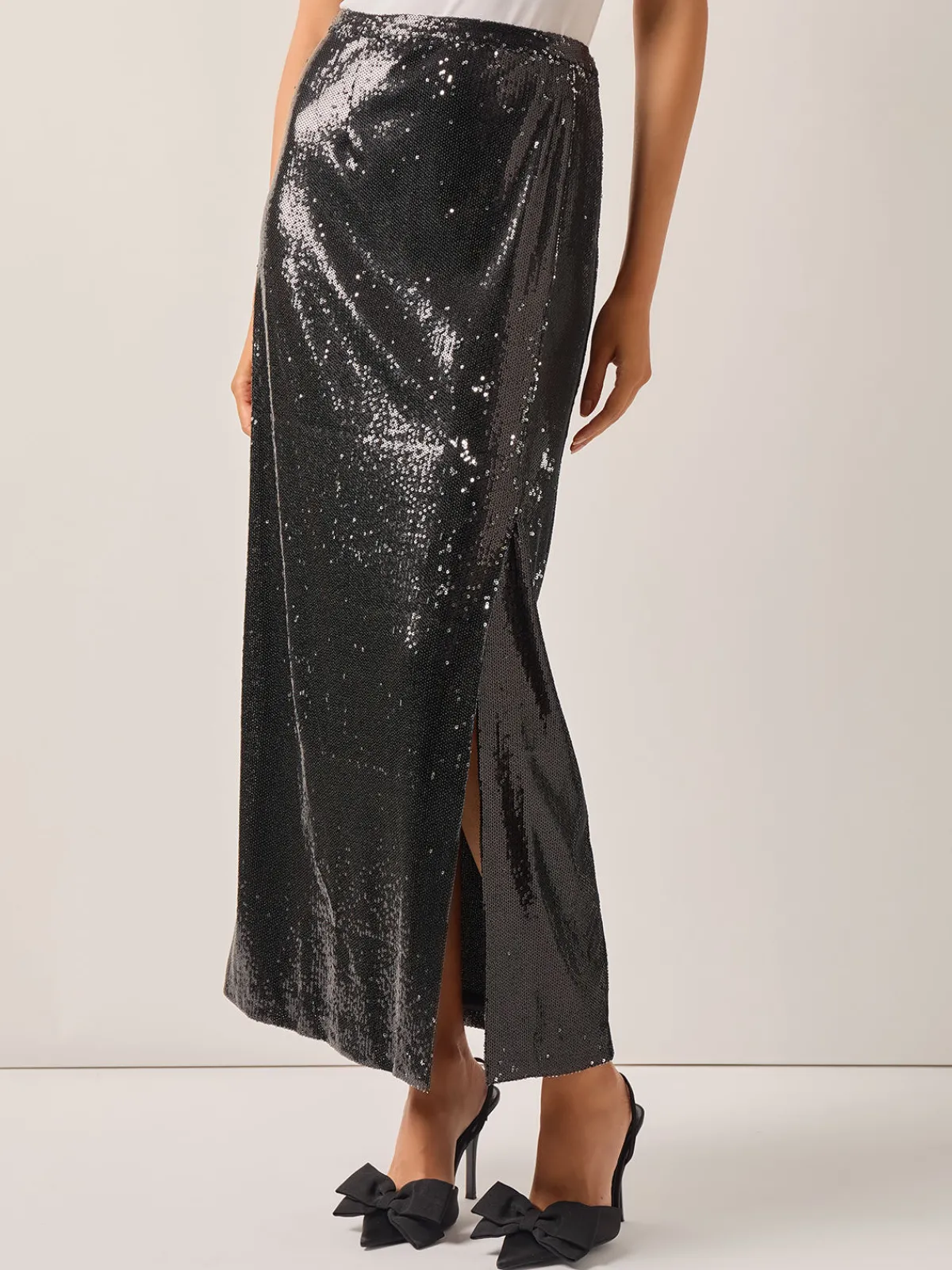 Skirts|Misook Sequin Novelty Woven Straight Maxi Skirt Black