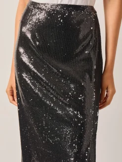 Skirts|Misook Sequin Novelty Woven Straight Maxi Skirt Black