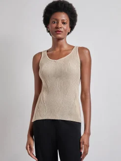 Tops & Tees|Tanks|Misook Shaped Ribbed Knit V-Neck Tank Biscotti