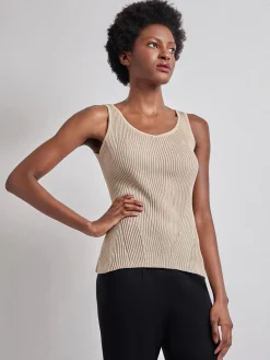 Tops & Tees|Tanks|Misook Shaped Ribbed Knit V-Neck Tank Biscotti